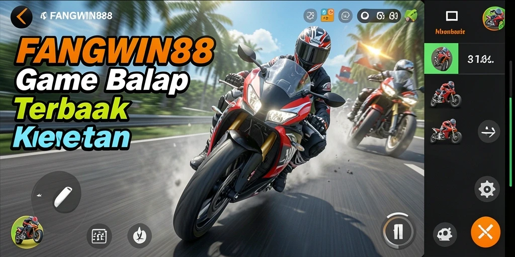 Gameplay FANGWIN88 dengan balapan motor yang mendebarkan di berbagai trek.