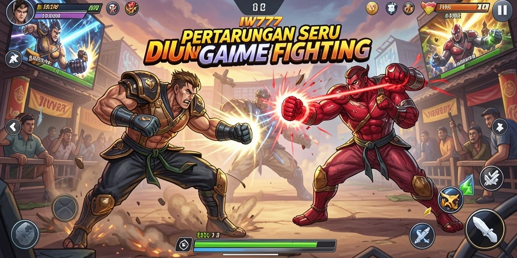 Tangkapan layar IW777 menampilkan pertarungan seru dengan aksi karakter yang dinamis.
